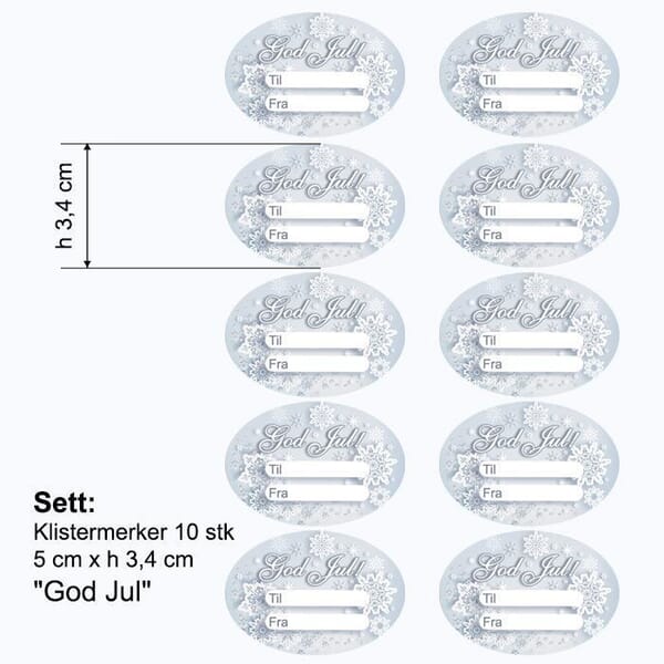 Klistremerke God Jul, gråe, 10 stk - 181027K